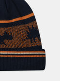 Bonnet en maille bleu foncé et orange dinosaures Garçon NIRAYAGE / 25H4PGE2BONC214