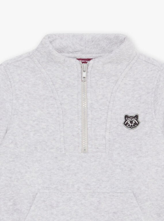 Pull gris chiné à poche kangourou DEBADGEAGE / 22H3PGR1PUL943