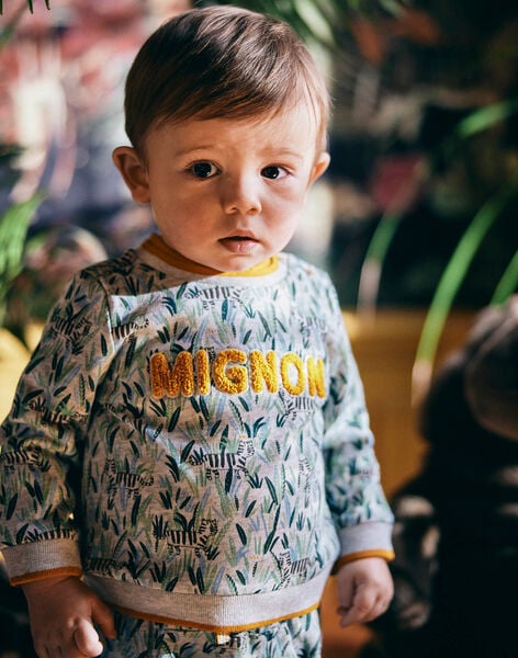 Sweat-shirt imprimé feuillage lettrage MIGNON bébé garçon