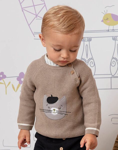 Pull Beige Chine Motif Chat Bebe Garcon Pull Gilet Et Cardigan Bebe Sergentmajor