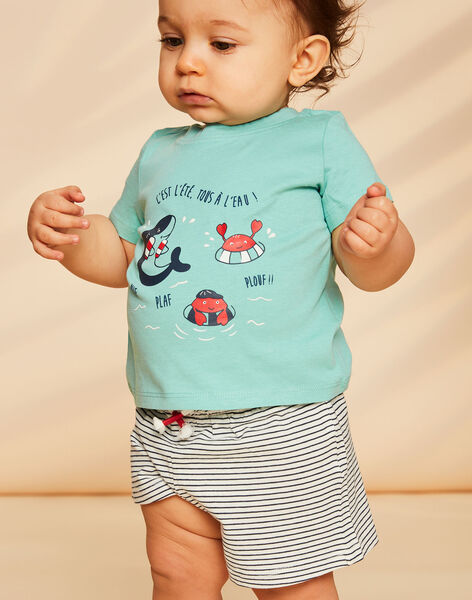 T-shirt et short vert d'eau, bleu marine et blanc en jersey FIZACK / 23E1BGU1ENS213