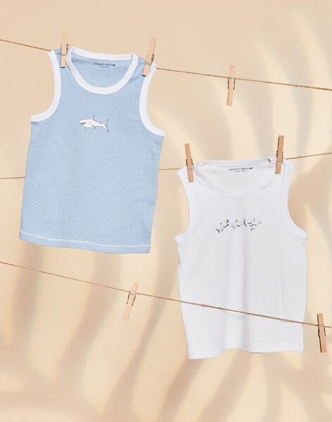 Lot de 2 débardeurs écrus en coton biologique thème requin FLOBARDAGE / 23E5PGH1DEB001