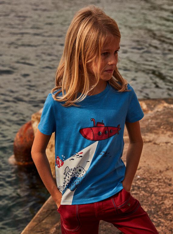T-shirt bleu phosphorescent FOSSAGE / 23E3PGC2TMC201