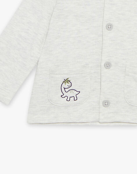 Cardigan en molleton beige chiné à capuche et à broderies animaux fantaisie FAORIS / 23E1BGO1CARA011