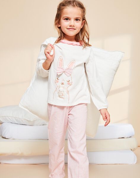 Ensemble pyjama écru à lapin et à carreaux FLORETTE / 23E5PF21PYJ001