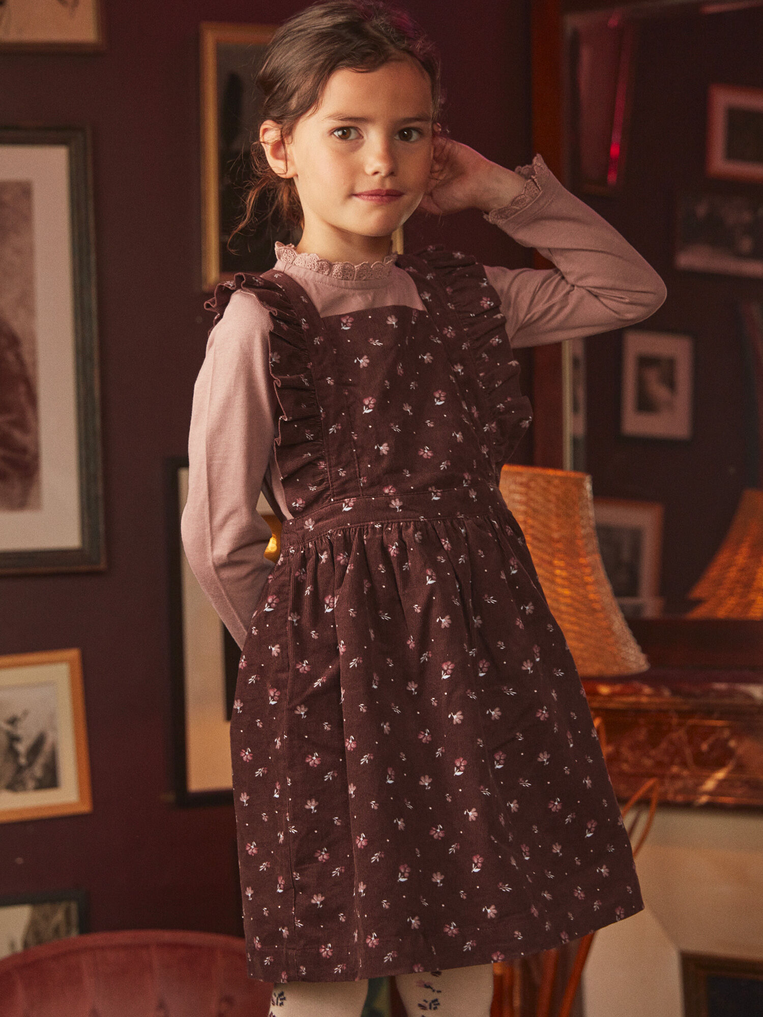 Robe tablier chocolat en velours Fille Sergent Major