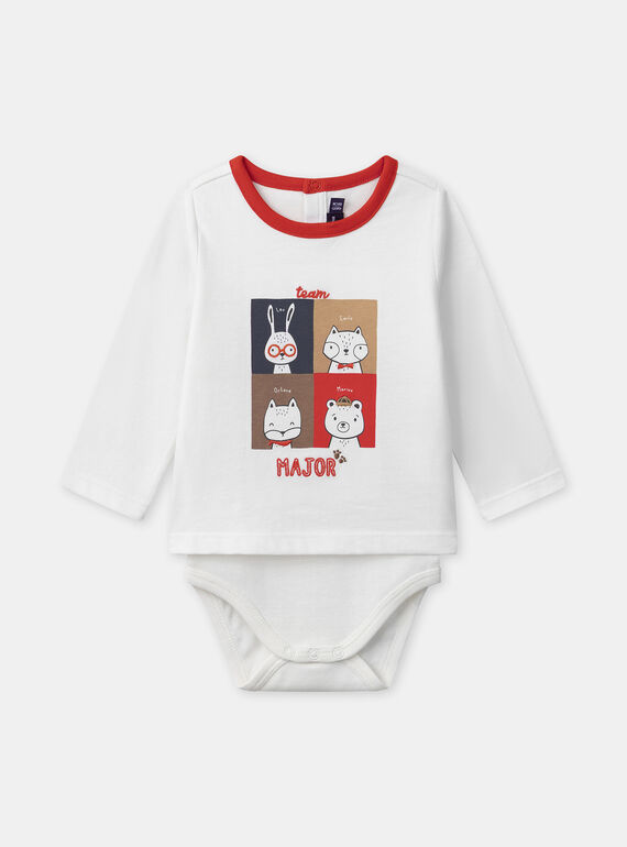 Body t-shirt écru imprimé animaux à manches longues Bébé Garçon NADANNY / 25H1BGK1BOD001