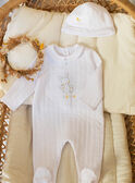 Ensemble grenouillère blanche brodée et bonnet naissance mixte ZOCHARLIE_B / 21E0NMY1GRE000