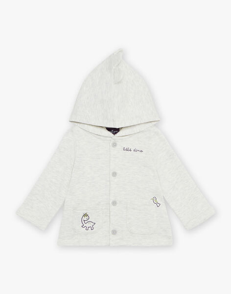Cardigan en molleton beige chiné à capuche et à broderies animaux fantaisie FAORIS / 23E1BGO1CARA011