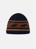 Bonnet en maille bleu foncé et orange dinosaures Garçon NIRAYAGE / 25H4PGE2BONC214