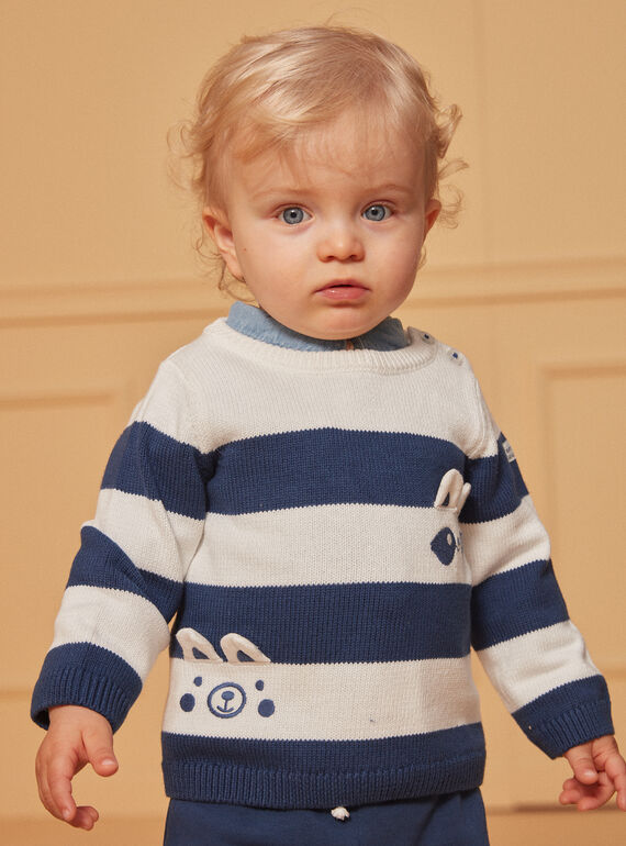 Pull bleu et blanc à imprimé à rayures LADAEL / 24H1BGJ1PUL001