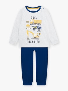 Ensemble pyjama gris chiné et bleu à motifs chantier enfant garçon CABENAGE / 22E5PG42PYJ943