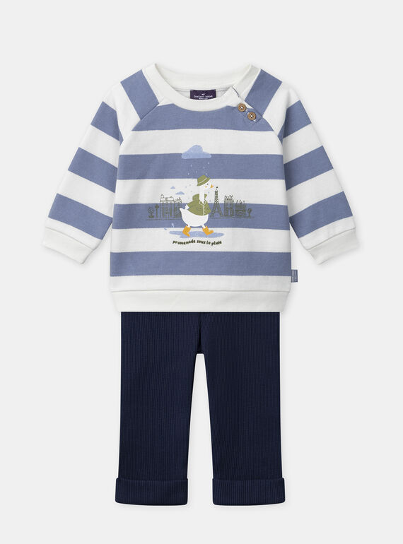 Ensemble sweat à rayures imprimé oie et legging bleu foncé Bébé Garçon NAKEVIN / 25H1BGQ1ENS009