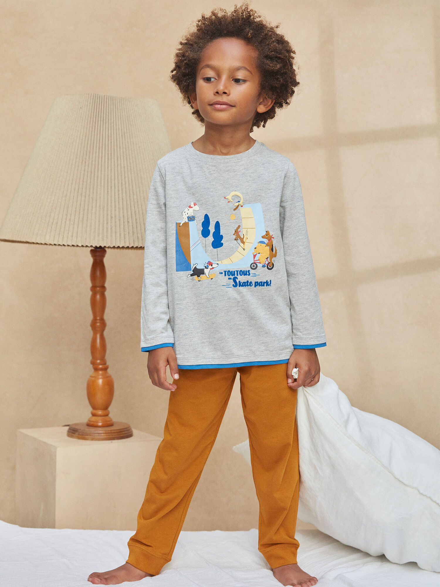 Ensemble pyjama moutarde et gris en coton Garcon Sergent Major