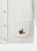 Cardigan en maille blanc avec poches avant brodées de fleurs Fille NIGIGIETTE / 25H2PFL2CAR001