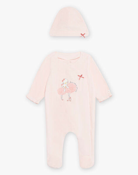 Grenouillère en velours et bonnet assorti rose bébé fille DONA_B / 22H0NF12GRE307