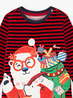 Ensemble pyjama en velours à rayures et motif ours de Noël enfant garçon BODRAGE / 21H5PGI3PYJF528