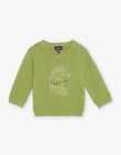 Pull kaki clair en tricot à broderie dinosaure FAOFLO / 23E1BGO1PUL612