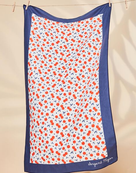 Serviette bleu marine et blanc à imprimé cerise orange foncé FRYSERETTE / 23E4PFL1SRV001