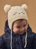 Bonnet en maille écru visage chat et 2 pompon Bébé Fille NIMATHILDE / 25H4BFE2BON001