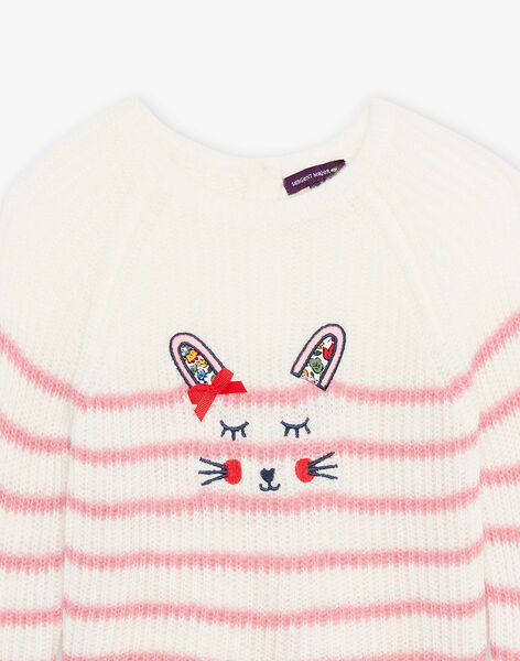 Pull en maille à rayures écru et rose DAELISE / 22H1BFE1PUL001
