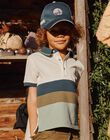Polo piqué écru à rayures bleu marine, gris et kaki FLAPOLAGE / 23E3PGO1POL001