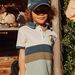 Polo piqué écru à rayures bleu marine, gris et kaki