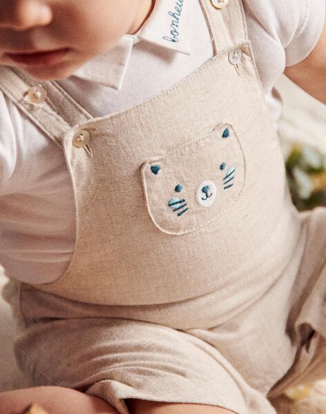 Salopette courte beige en lin et body écru FAEMILIEN / 23E1BGI1ENS000
