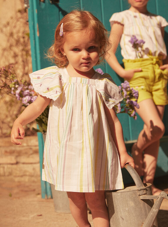 Ensemble robe et bloomer écru à imprimé à rayures en popeline LAALBERTINE / 24H1BFI2ROB001