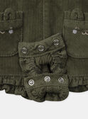 Ensemble salopette vert kaki en velours + body blanc imprimé chien + collant blanc Bébé Fille NAJULIETTE / 25H1BFQ1ENS009