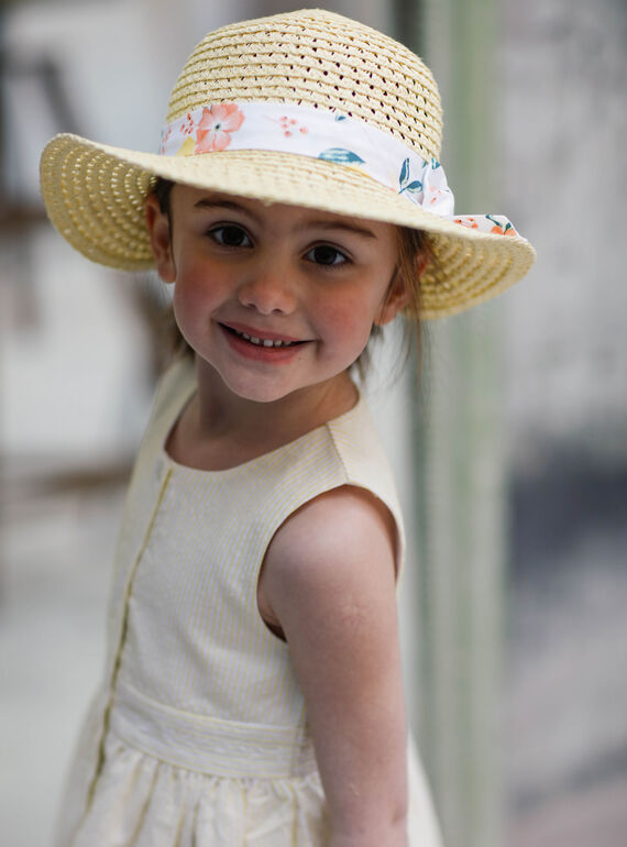 Chapeau de paille ruban imprimés citrons enfant fille ZICHUETTE / 21E4PFO1CHAB104