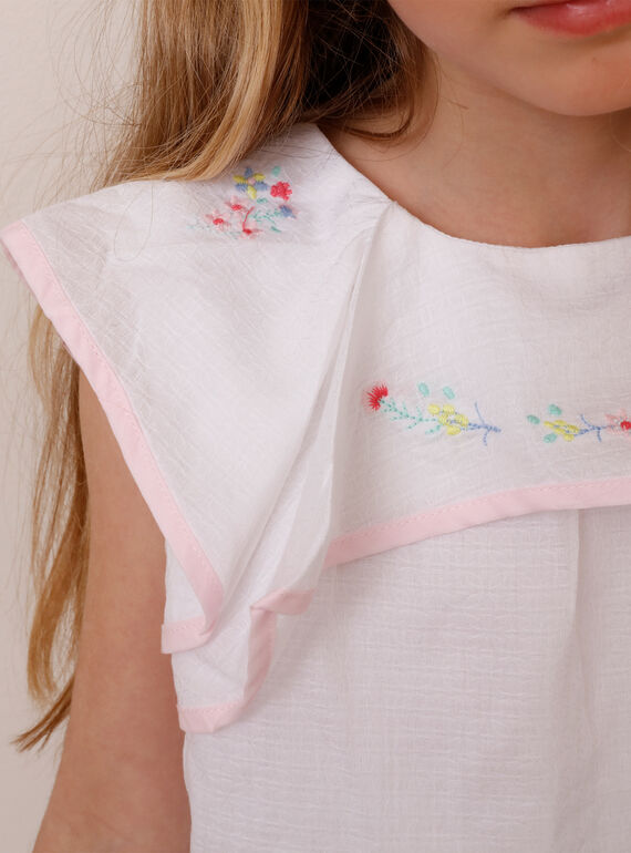Blouse écrue brodée à volants enfant fille TYBOETTE / 20E2PFJ1CHE000