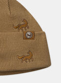 Bonnet en maille marron à broderie loup Garçon NIRENAGE / 25H4PGE3BONA014