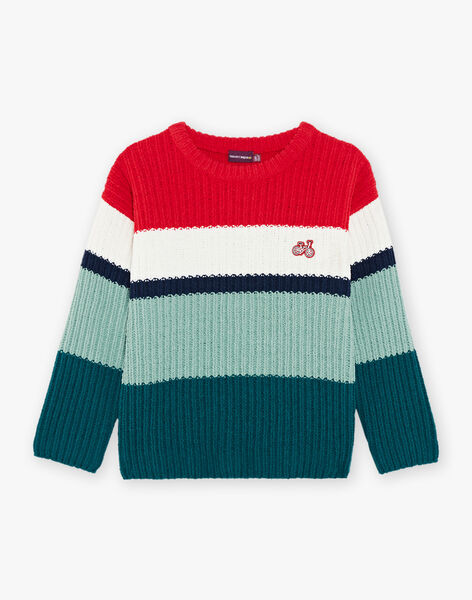 Pull à rayures rouge, vert, blanc et bleu marine FEPULAGE / 23E3PGB1PULG611