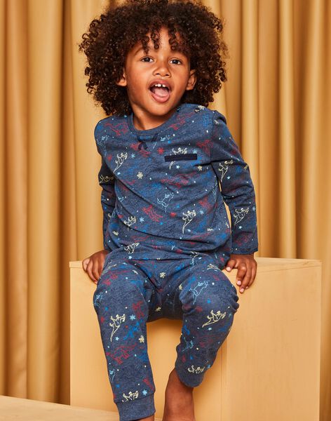 Pyjama jersey bleu marine chiné à imprimé dinosaures DECOSMAGE / 22H5PG25PYJ222