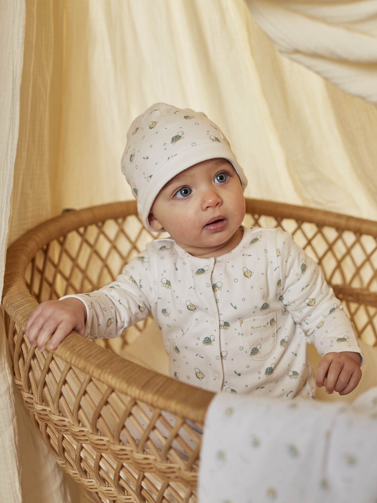 Grenouillere blanche imprime et bonnet naissance mixte Mixte Sergent Major