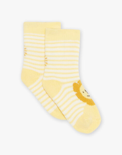 Chaussettes écrues à rayures jaune Jacquard lion FAARNOLD / 23E4BG82SOQ001