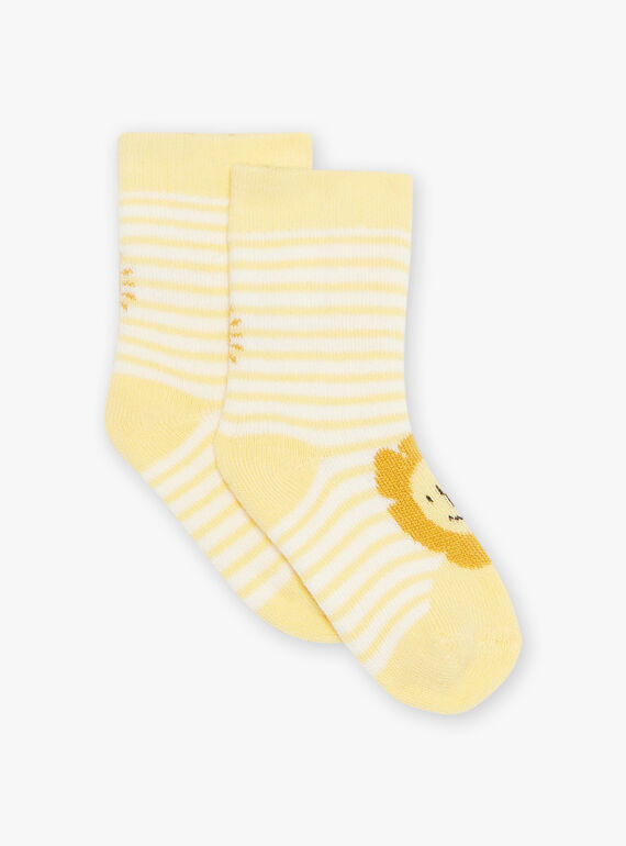Chaussettes écrues à rayures jaune Jacquard lion FAARNOLD / 23E4BG82SOQ001