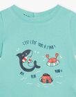 T-shirt et short vert d'eau, bleu marine et blanc en jersey FIZACK / 23E1BGU1ENS213