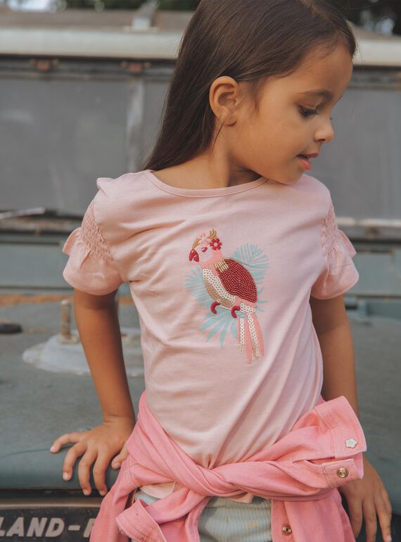 T-shirt rose pâle avec perroquet FITETETTE / 23E2PFD2TMCD300