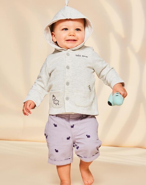 Cardigan en molleton beige chiné à capuche et à broderies animaux fantaisie FAORIS / 23E1BGO1CARA011