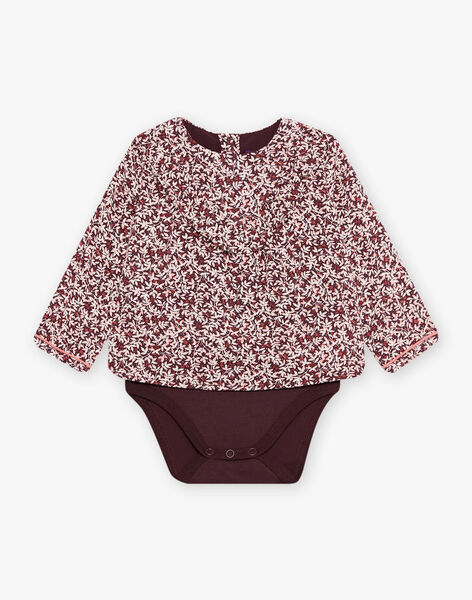 Body-blouse prune à imprimé feuillage DAKARINE / 22H1BFR2BOD709
