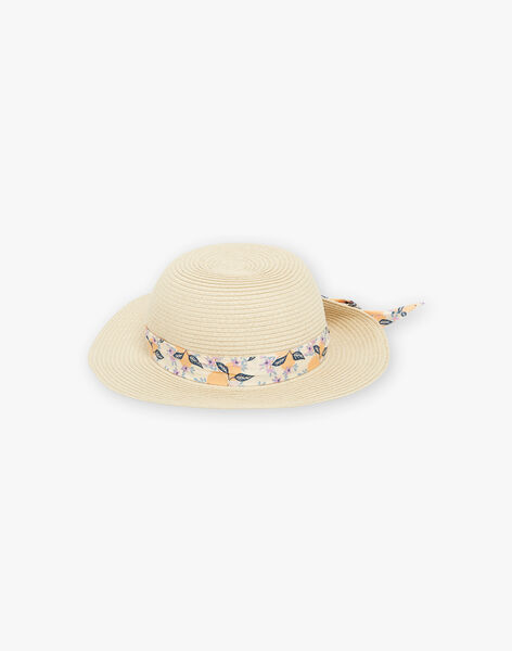 Chapeau de paille avec bande à imprimé clémentines et fleurs FLAMETTE / 23E4PFO1CHA009