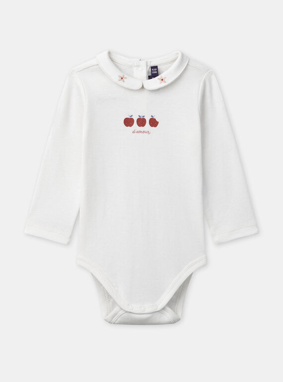 Body blanc imprimé pommes et col claudine à broderies fleurs manches longues Bébé Fille NAGAELLE / 25H1BFM2BOD001