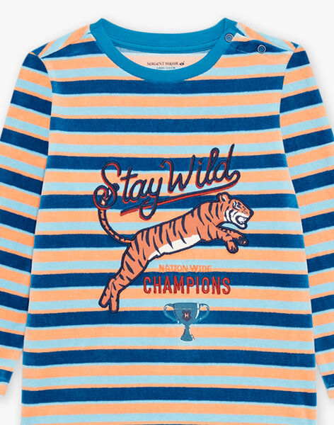 Ensemble pyjama bleu foncé en velours à rayures avec tigre FLORAYAGE / 23E5PG21PYJ202