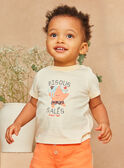 T-shirt en jersey écru et orange à imprimé à rayures et à motifs animaux marins pastels KAYVAN / 24E1BGS1TEEB116