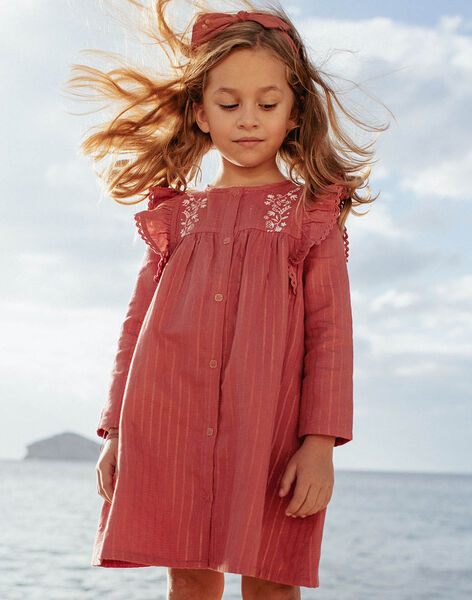 Robe rose vintage brodée à volants enfant fille CADRETTE / 22E2PF71ROBD332