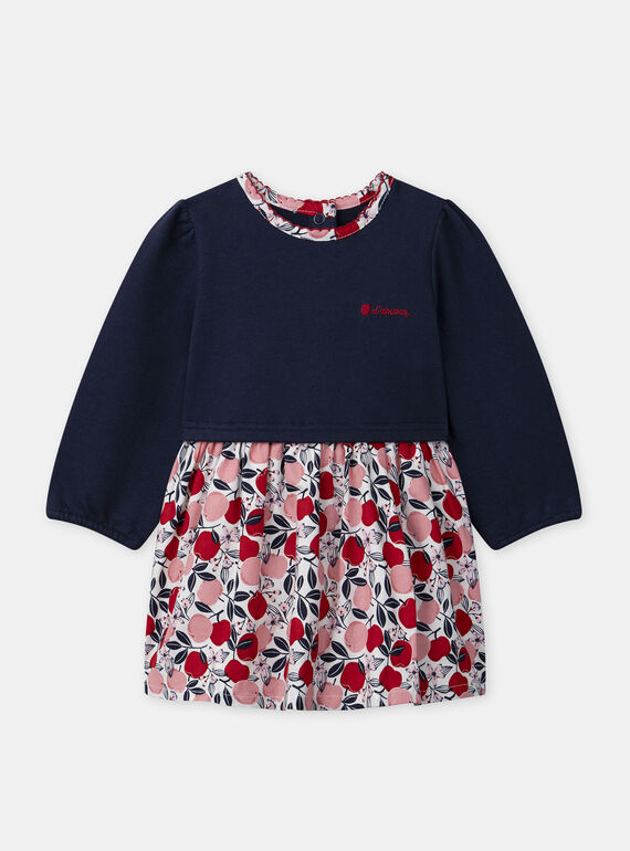 Robe bimatière bleu marine et imprimé pommes  Bébé Fille NAGISLAINE / 25H1BFM1ROB070