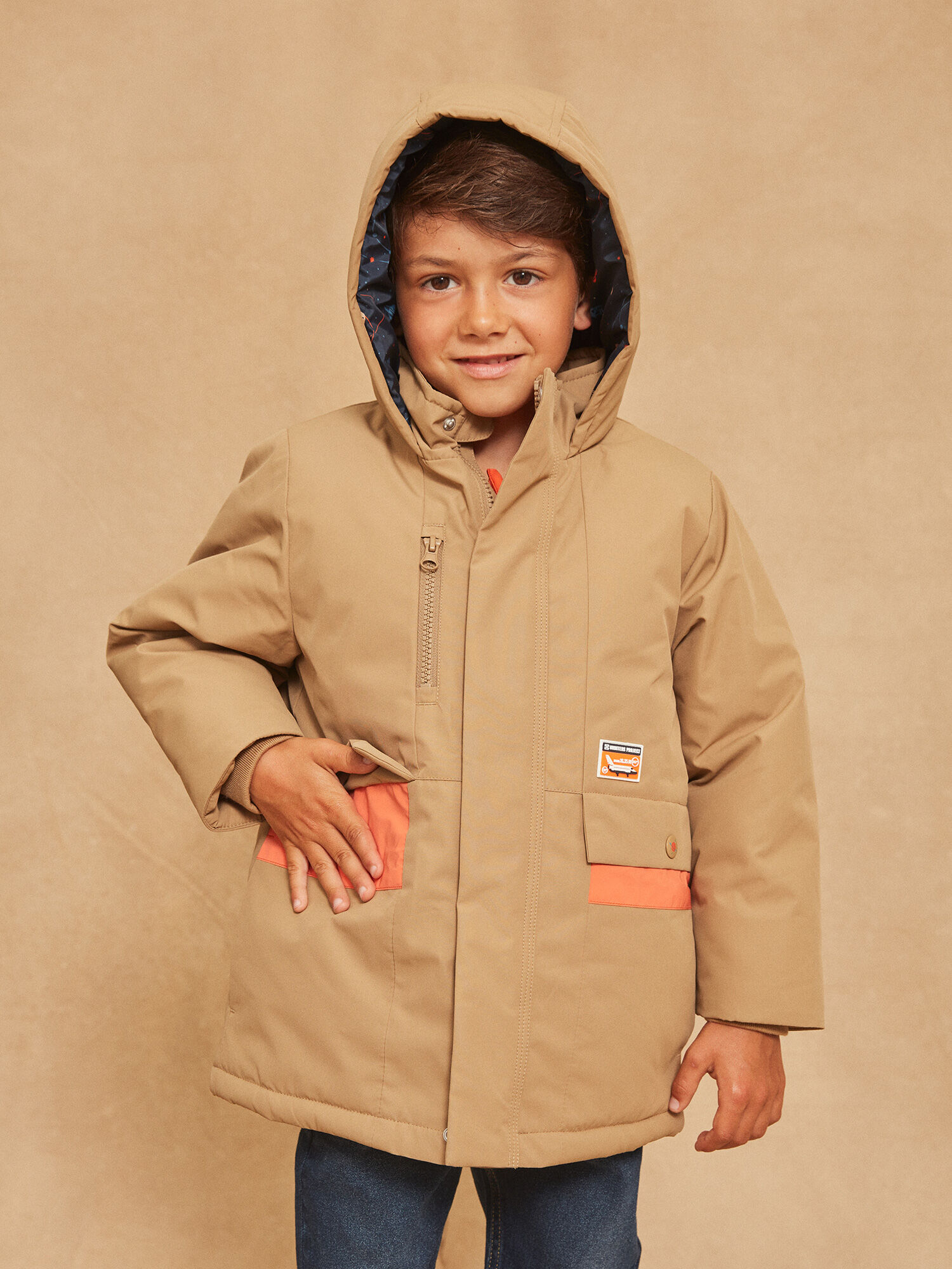Parka imperm able 3 en 1 beige capuche