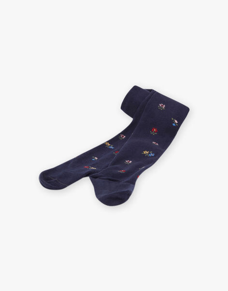 Collant marine à jacquard fleurs multicolores DICOETTE / 22H4PFE1COL070